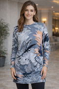 Kadın Soyut Desenli Bisiklet Yaka Uzun Kollu Sweatshirt / Bluz