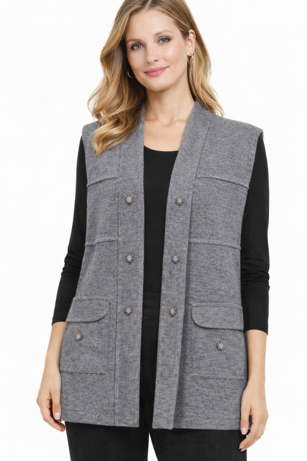 Düğme Detaylı Uzun Kadın Yelek 6925528 GRİ