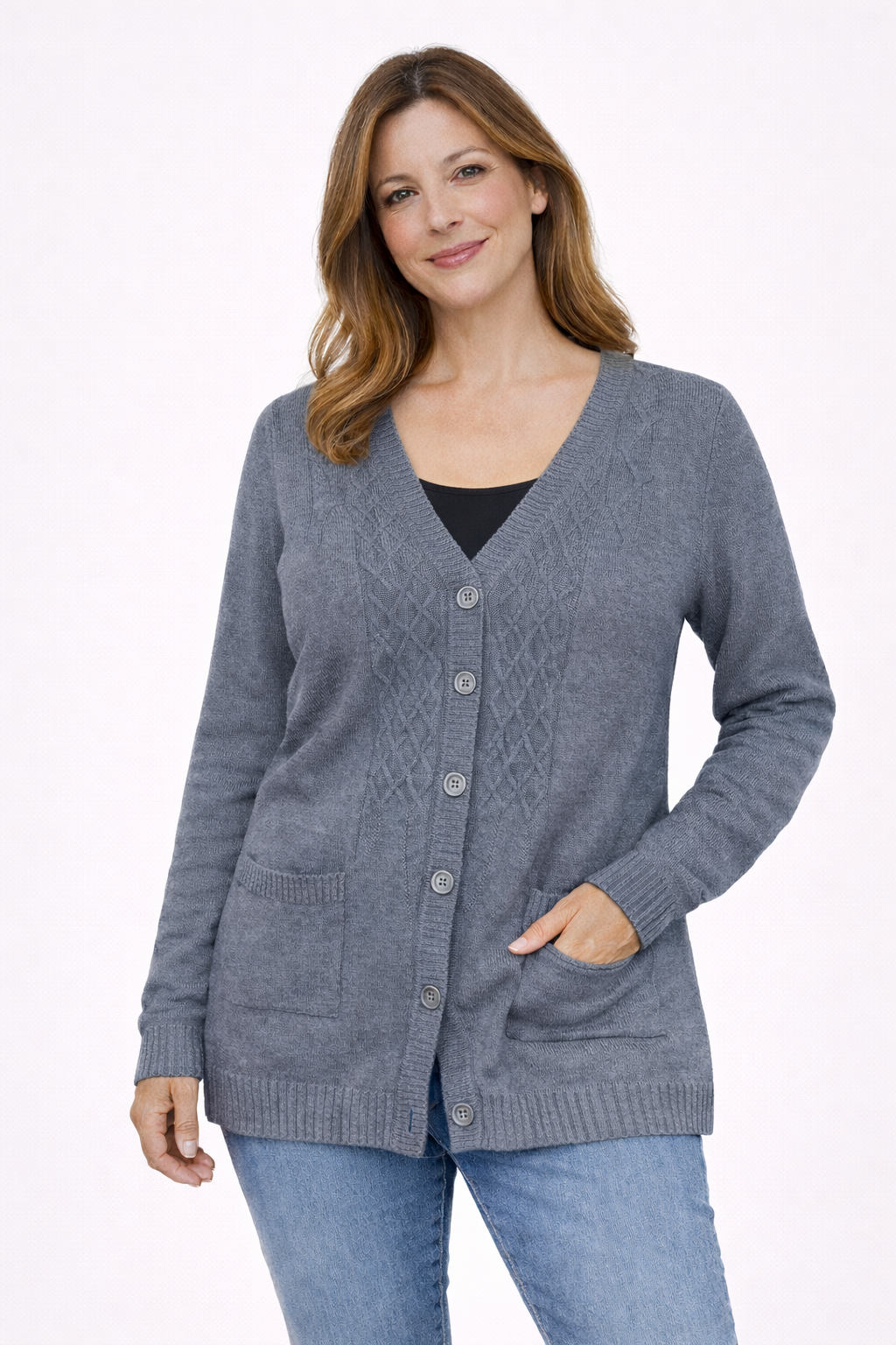 Kadın Klasik V Yaka Düğmeli Triko Hırka