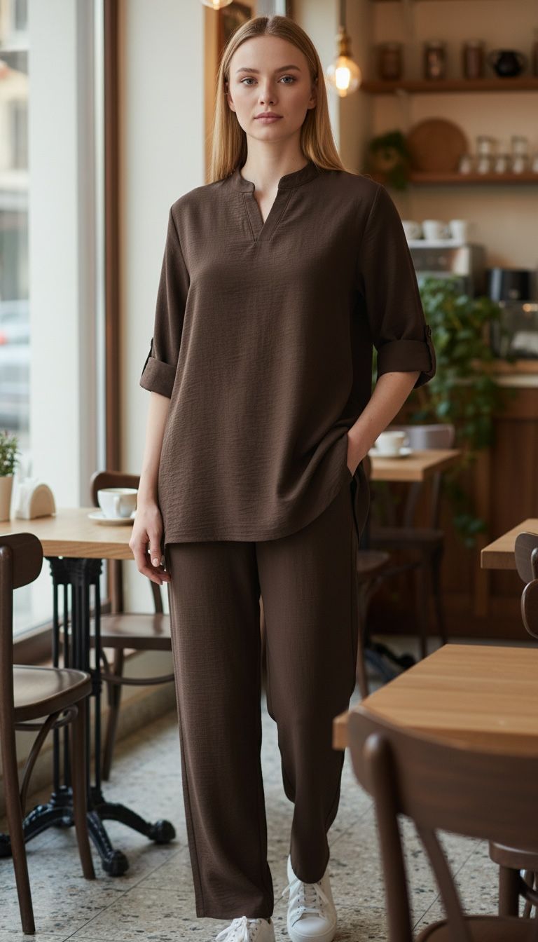 Kahverengi Rahat Kesim Kadın Takım