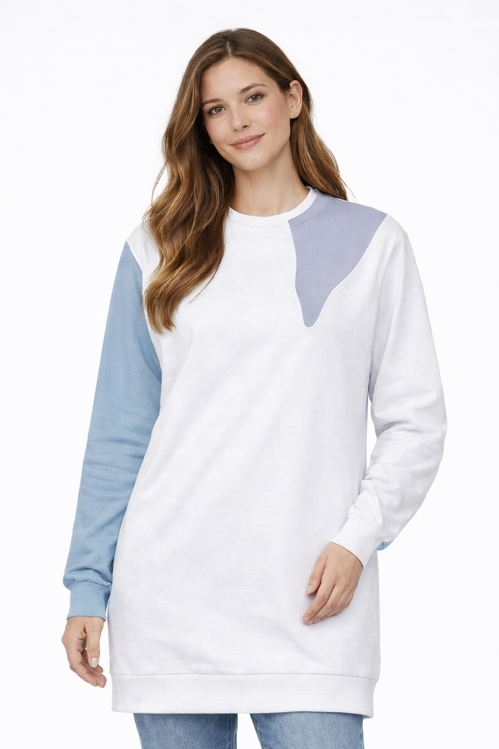 Kadın Renk Bloklu Bisiklet Yaka Sweatshirt
