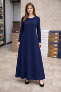 Uzun Kollu Basic Maxi Elbise – Lacivert