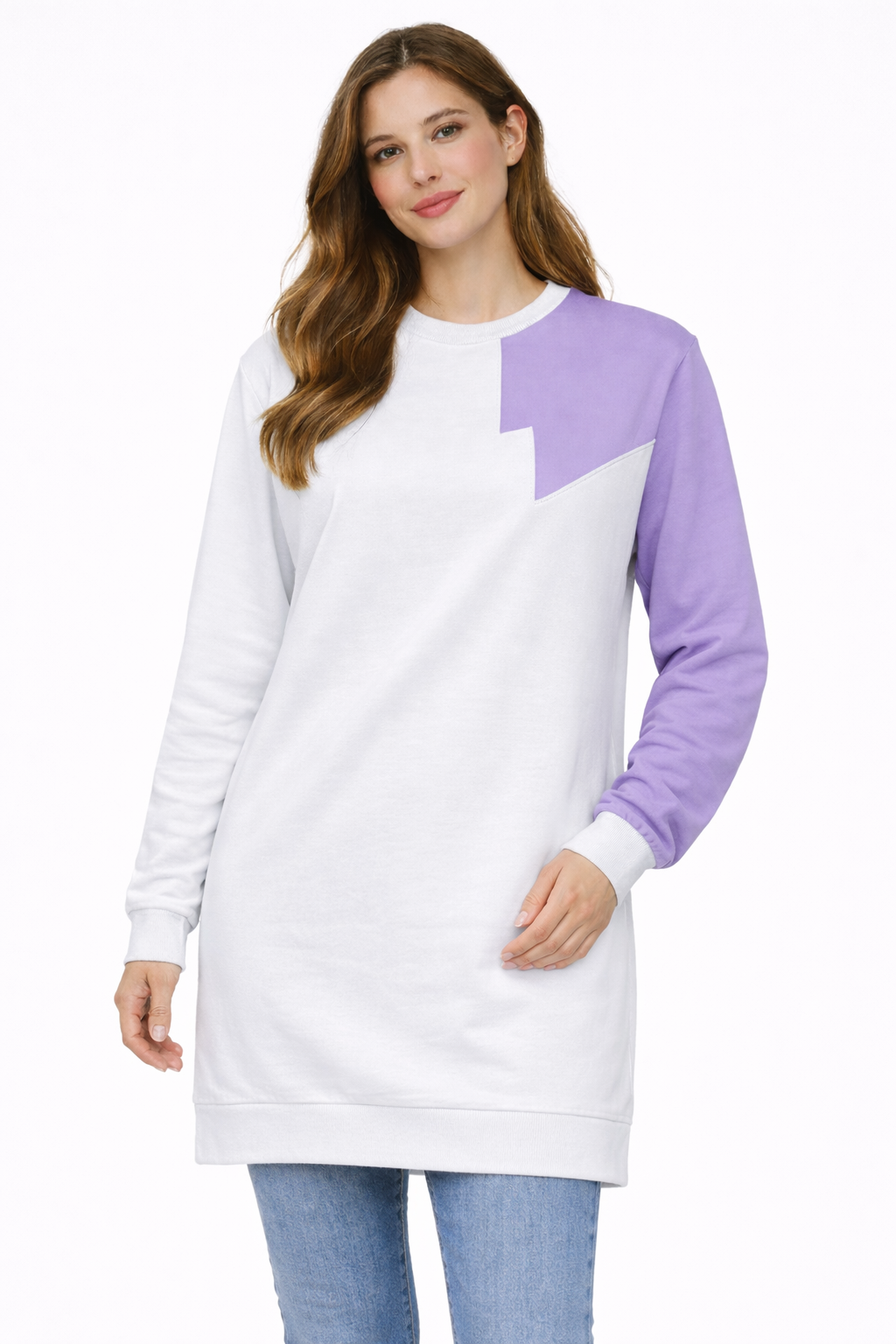 Kadın Asimetrik Renk Bloklu Sweatshirt