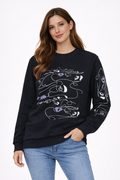 Kadın Sanatsal Baskılı Bisiklet Yaka Sweatshirt