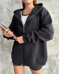 Relaxed Fit Kapüşonlu Fermuarlı Kadın Hırka 6925428 SİYAH